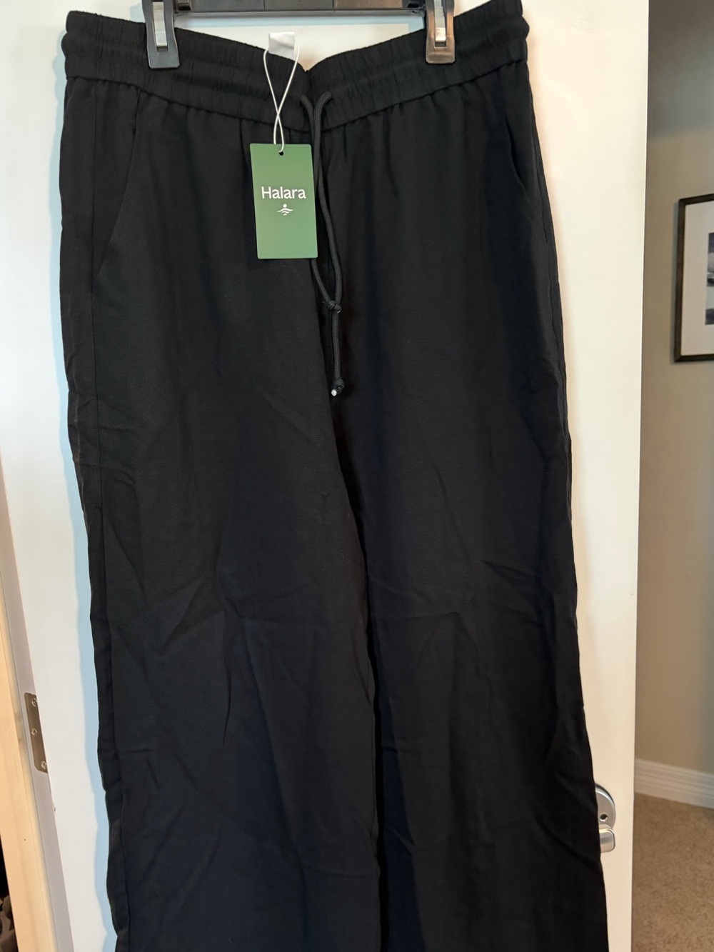 Halara Women’s Black Drawstring Pants-Linen